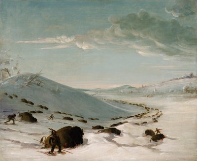 Caza de búfalos en invierno, indios con raquetas de nieve de George Catlin