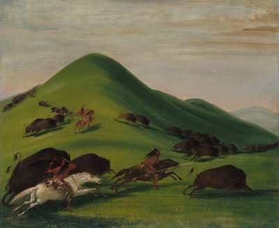 Persecución de búfalos sobre los acantilados de la pradera, 1832-1833 de George Catlin