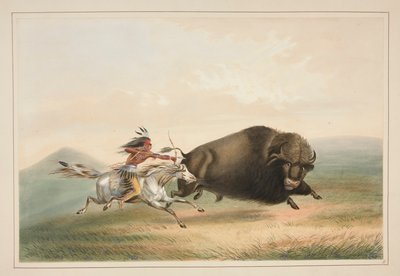 Caza de búfalos, Chase, pl. 5 de la cartera de indios norteamericanos de George Catlin