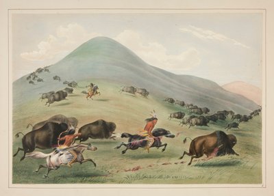 Caza de búfalos, Chase, pl. 6 de la cartera de indios norteamericanos de George Catlin