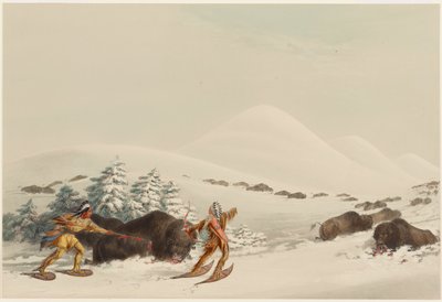 Caza de bisontes con raquetas de nieve de George Catlin