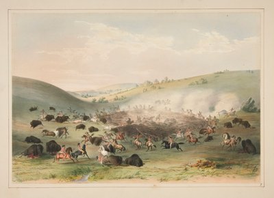 Caza de búfalos, Surround, pl. 9 de la cartera de indios norteamericanos de George Catlin
