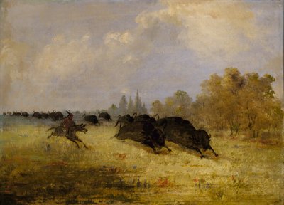 Indios Caddo persiguiendo búfalos, Cross Timbers, Texas de George Catlin
