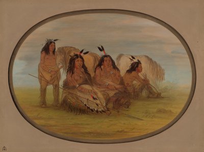 Jefe Camanchee con tres guerreros, 1861-1869 de George Catlin