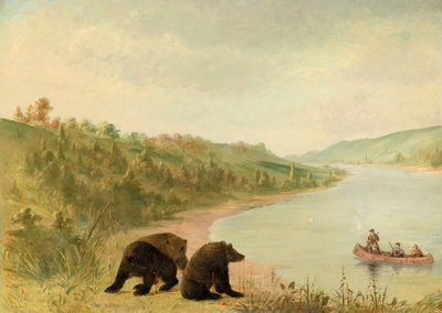 Catlin y sus hombres en su canoa, urgentemente solicitados para desembarcar, Alto Missouri de George Catlin