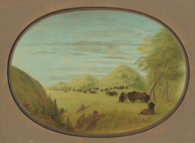 Catlin y dos compañeros cazando búfalos, 1861-1869 de George Catlin