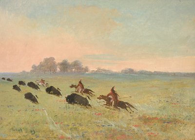 Indios comanches persiguiendo búfalos de George Catlin