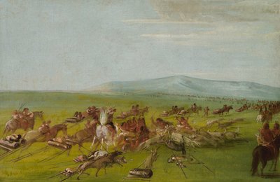 Comanche trasladando campamento, pelea de perros en ruta de George Catlin
