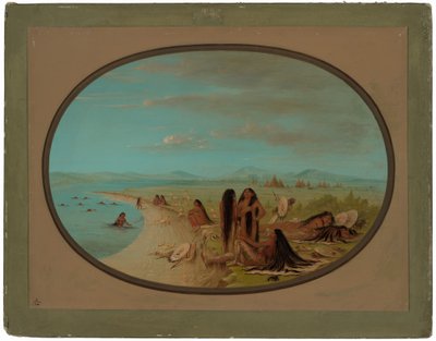 Guerreros cuervos bañándose de George Catlin