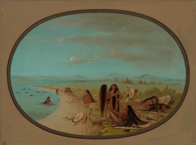 Guerreros cuervos bañándose, 1861-1869 de George Catlin