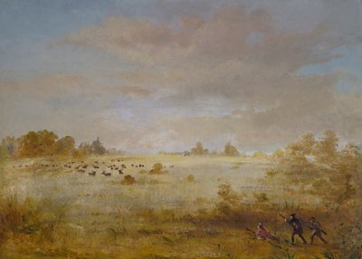 Alces pastando en una pradera otoñal de George Catlin