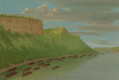 El padre Hennepin y compañeros pasando el Salto del Amante de George Catlin