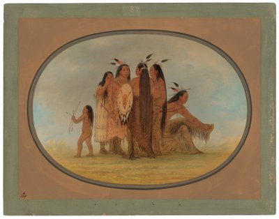 Cuatro guerreros Mandan, una niña y un niño de George Catlin