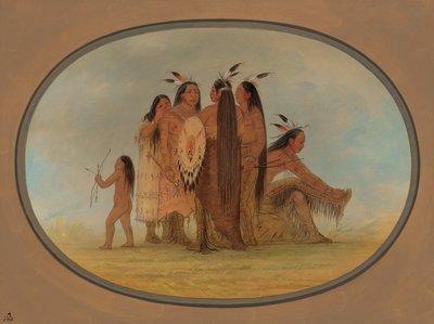 Cuatro guerreros Mandan, una niña y un niño, 1861-1869 de George Catlin
