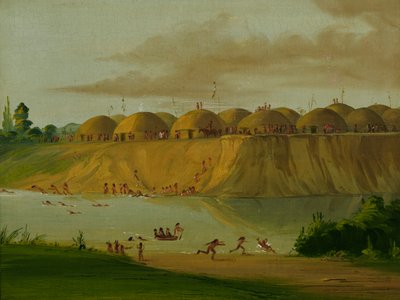 Aldea Hidatsa, cabañas cubiertas de tierra, en el río Knife, 1810 millas arriba de St. Louis, 1832 de George Catlin