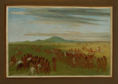Carreras de caballos en un circuito detrás del pueblo de Mandan de George Catlin