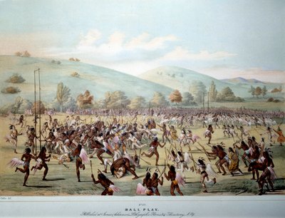 Indio de América: un juego de pelota en una tribu de pieles rojas. Grabado de George Catlin (1794-1872) siglo XIX Colección privada de George Catlin
