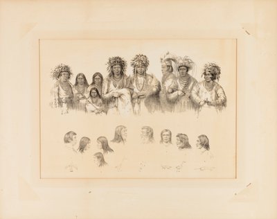 Indios: 9 torsos masculinos y femeninos; 9 cabezas, perfiles--no. 28 de George Catlin