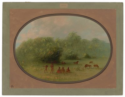 Indios y caballos en el bosque de George Catlin