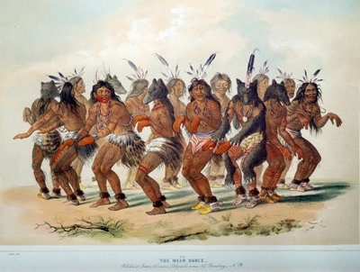 Indios de América: Danza del Oso, ritual de una tribu de Pieles Rojas. Ilustración de George Catlin (1794-1872) de George Catlin