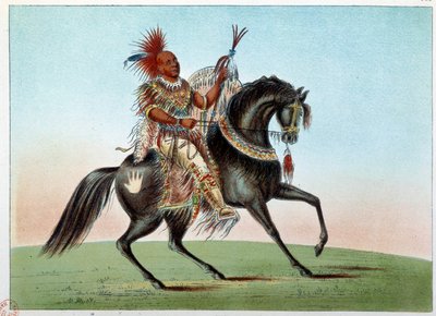 Indios de América: retrato ecuestre de un jefe indio de la tribu de los Sacs y Foxes. Ilustración de George Catlin (1794-1872) de George Catlin