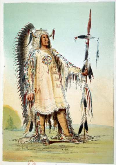 Indios de América: Mah-To-Toh-Pa, segundo jefe Mandan en traje de jefe. Ilustración de George Catlin de George Catlin