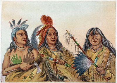 Indios de América: Retrato de jefes sioux cuya rivalidad era constante. Ilustración de George Catlin (1794-1872). de George Catlin