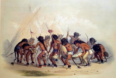 Indios de América realizando la danza del búfalo de George Catlin
