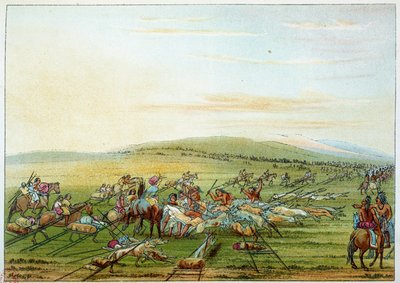 Indios de América: tribu de indios con caballos y perros. Ilustración de George Catlin de George Catlin