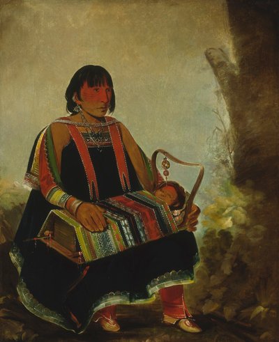 Jú-ah-kís-gaw, Mujer con su hijo en una cuna de George Catlin