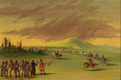 La Salle se Encuentra con una Partida de Guerra de Indios Cenis en una Pradera de Texas. 25 de abril de 1686, 1847-1848 de George Catlin