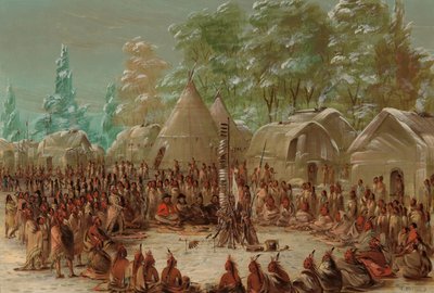 La fiesta del grupo de La Salle en el pueblo de Illinois. 2 de enero de 1680, 1847-1848 de George Catlin