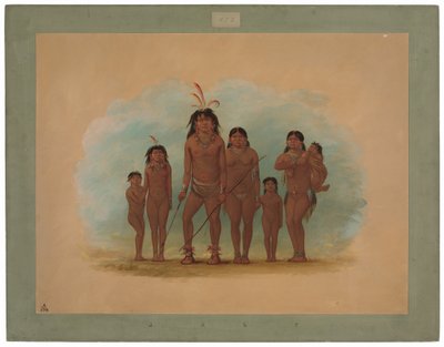 Jefe Lengua, sus dos esposas y cuatro hijos de George Catlin