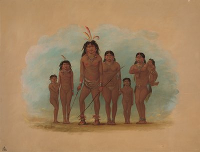 Jefe Lengua, sus dos esposas y cuatro hijos de George Catlin