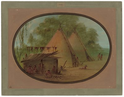 Haciendo puntas de flecha de pedernal - Apachees de George Catlin