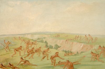 Mandan atacando a un grupo de Arikara de George Catlin