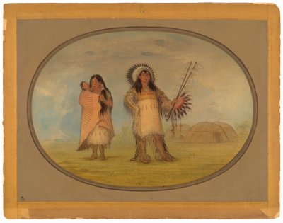 Jefe civil Mandan, su esposa y su hijo de George Catlin