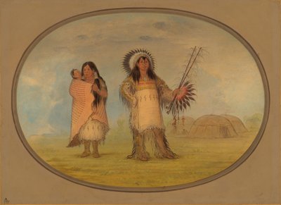 Jefe civil Mandan, su esposa y su hijo, 1861-1869 de George Catlin