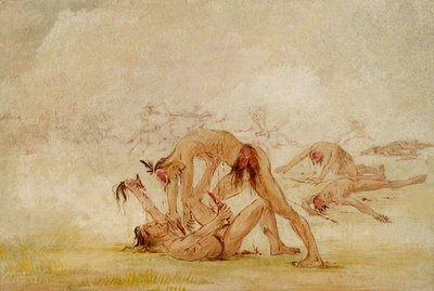 Mandan esquilmando a un enemigo de George Catlin