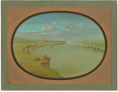 Aldea Mandan - Vista Lejana de George Catlin