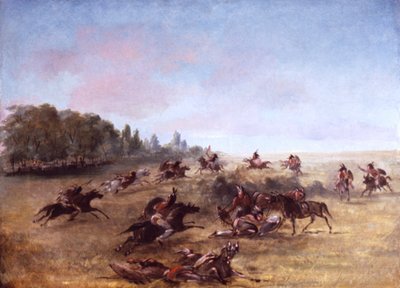 Grupo de guerra montado recorriendo un matorral de George Catlin