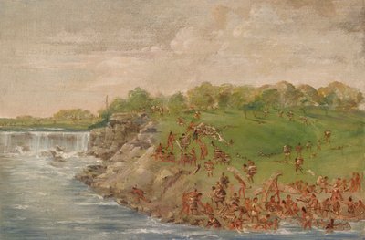 Porteo de los ojibwa alrededor de las cataratas de San Antonio de George Catlin