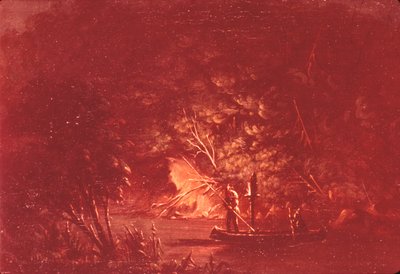Ojibwe Lanza Salmones a la Luz de las Antorchas de George Catlin