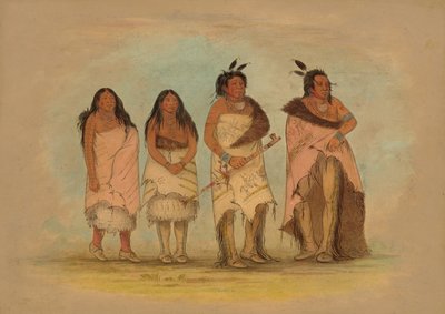 Jefe Pawneepict, dos hijas y un guerrero de George Catlin