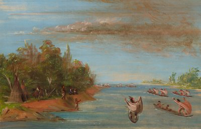 Sac y Fox navegando en canoas, 1837-1839 de George Catlin