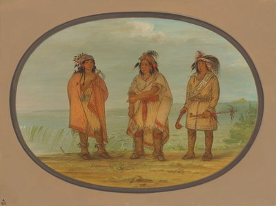 Jefe Séneca, Chaqueta Roja, con Dos Guerreros, 1861-1869 de George Catlin