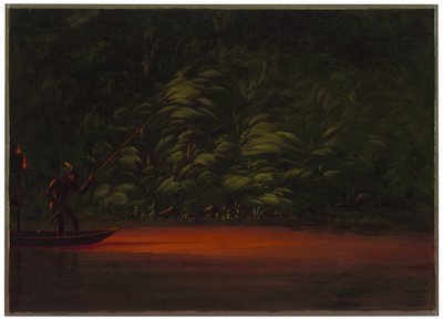 Pesca con lanza a la luz de antorchas en el Amazonas de George Catlin