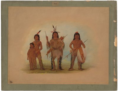 Jefe Spokan, dos guerreros y un niño de George Catlin