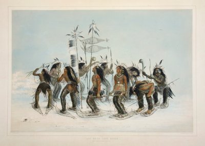 El baile de la raqueta de nieve, pub. 1845 litografía en color de George Catlin