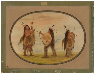 Tres guerreros mandan armados para la guerra de George Catlin